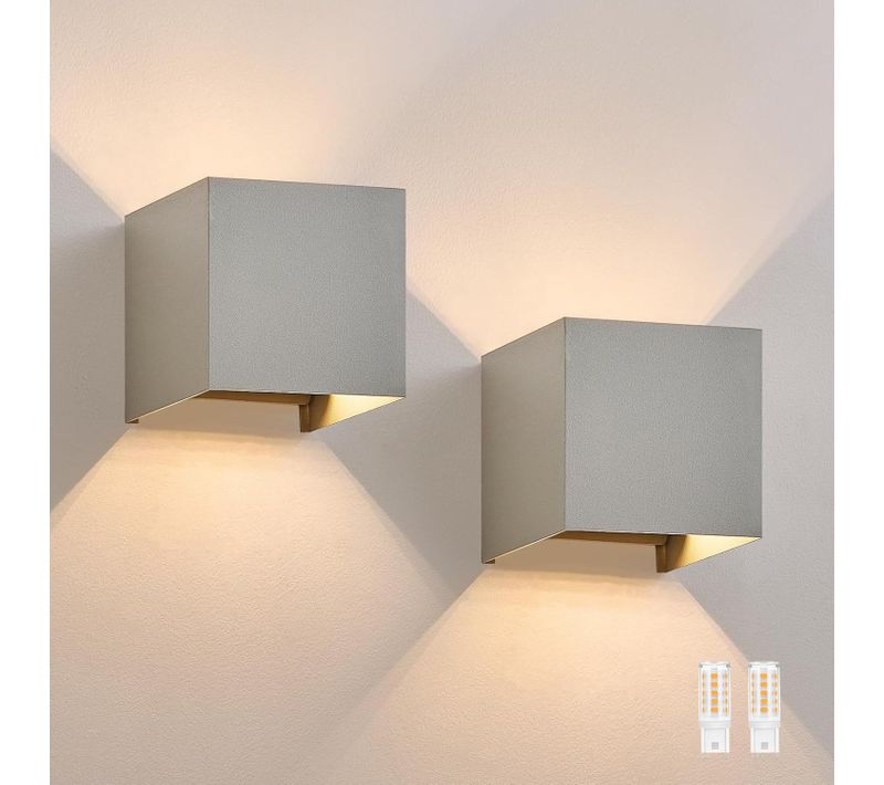 Applique Murale LED Intérieur 2er Applique Extérieure Up Down Luminaires Muraux Moderne Couloir Gris