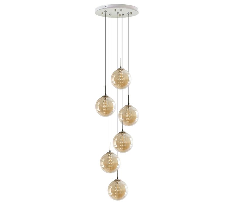 Suspension LED 6 Flammes Réglable En Hauteur En Verre Pour Salon Et Décoration Intérieure