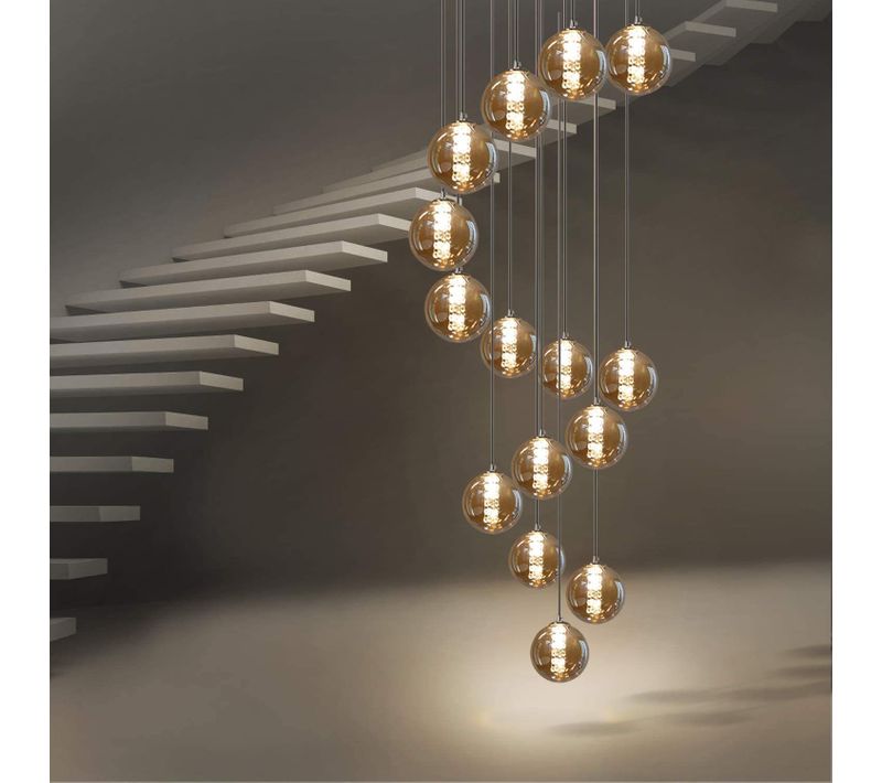 Suspension LED Réglable En Hauteur Avec Abat-jour En Verre Pour Salon