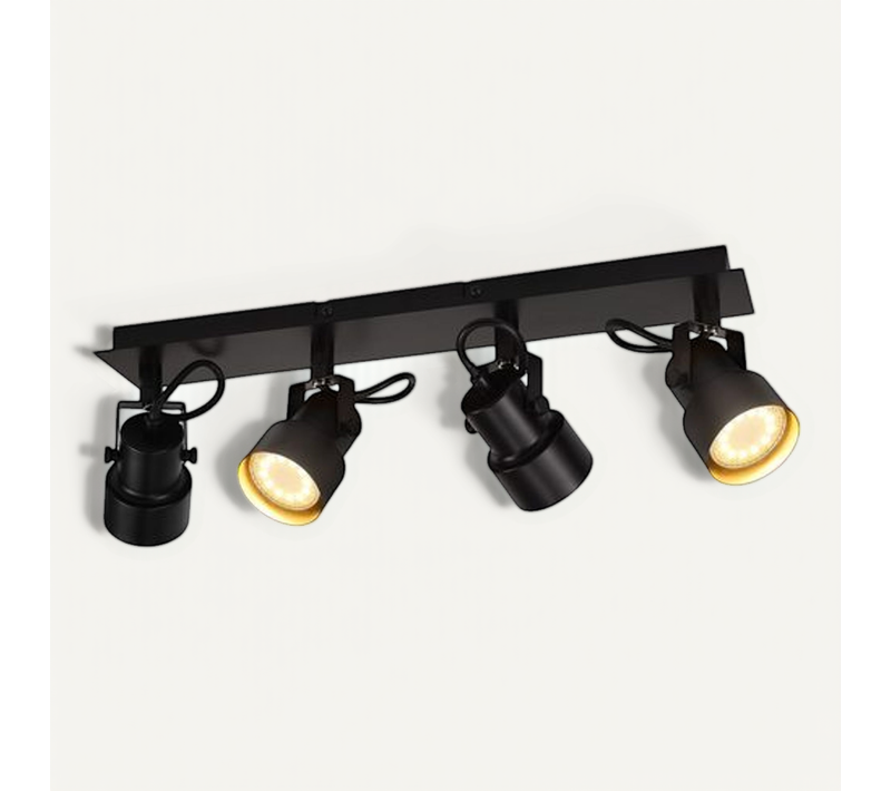 Spot 4 Flammes Vintage Noir Gu10 Lampe De Cuisine Élégante Pour Salon Et Couloir