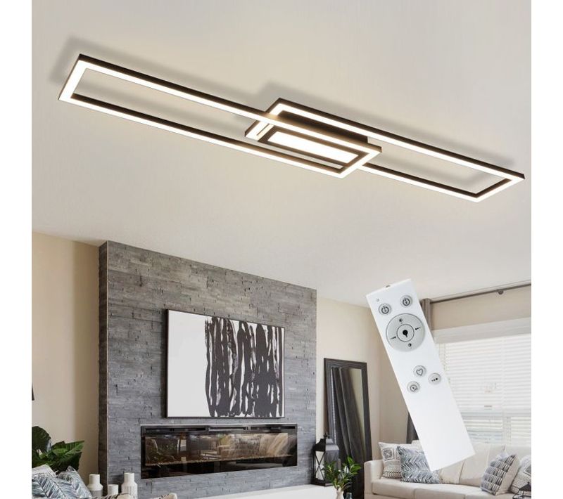 Plafonnier LED Noir 50w Avec Télécommande Plafonnier salon Intensité Variable Rectangulaire Moderne
