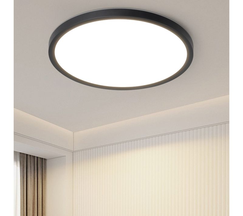 Plafonnier LED Moderne Rond Noir Ø22cm Pour Salon Et Couloir