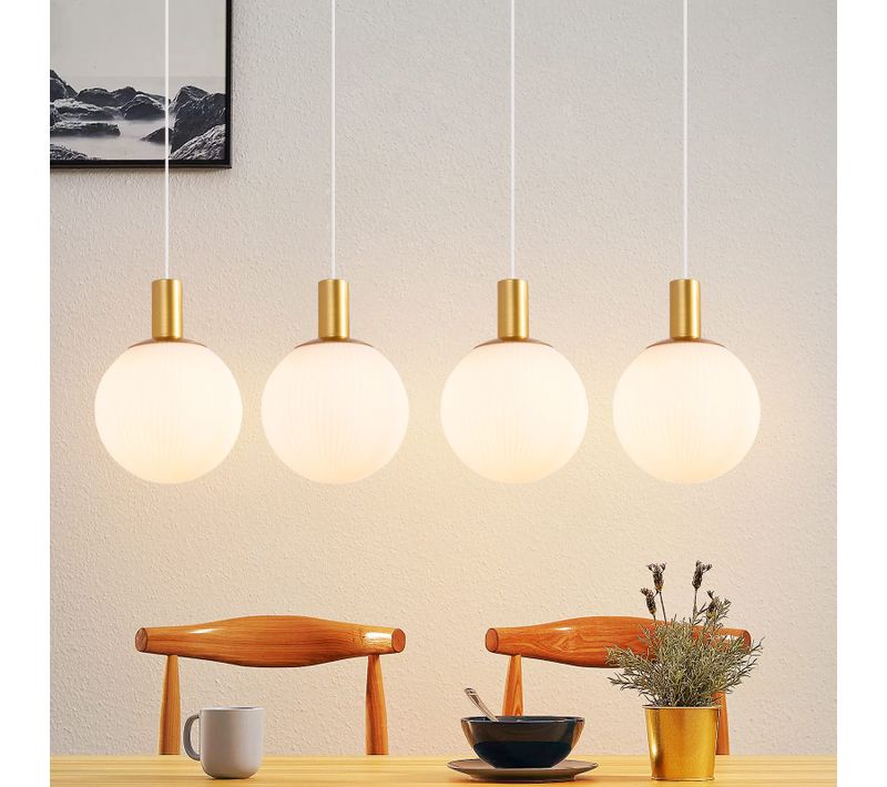 Lustre De Salle à Manger 4 Flammes E27 En Or Et Blanc - Élégance Pour Chambre D'hôtel