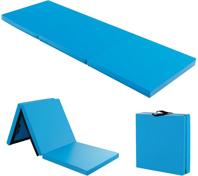Tapis De Gymnastique Pliable Epais, Matelas D'entrainement En Mousse Et Pu, 180x60x5cm, Bleu