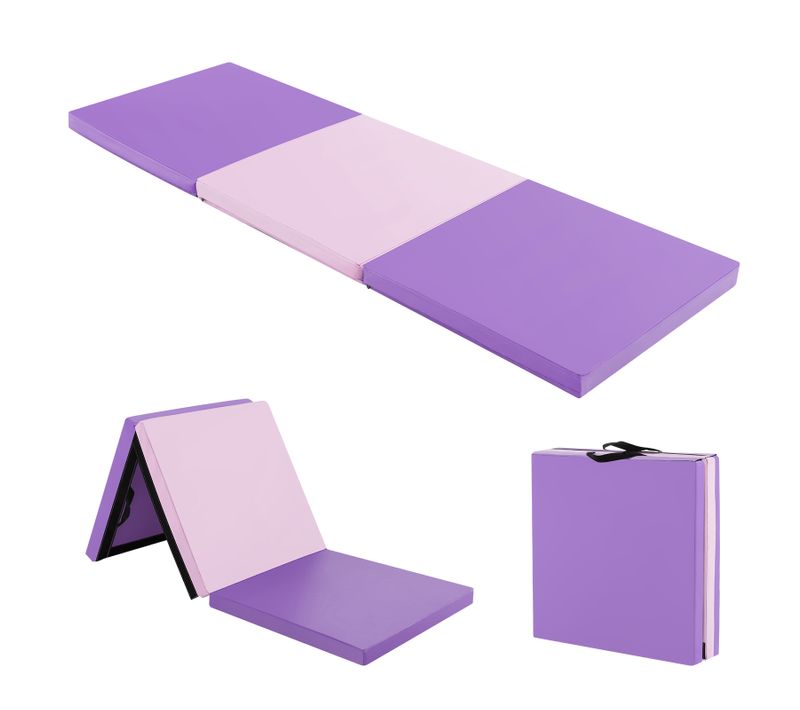 Tapis De Gymnastique Pliable Epais, Matelas D'entrainement En Mousse, 180x60x5cm (violet Et Rose)