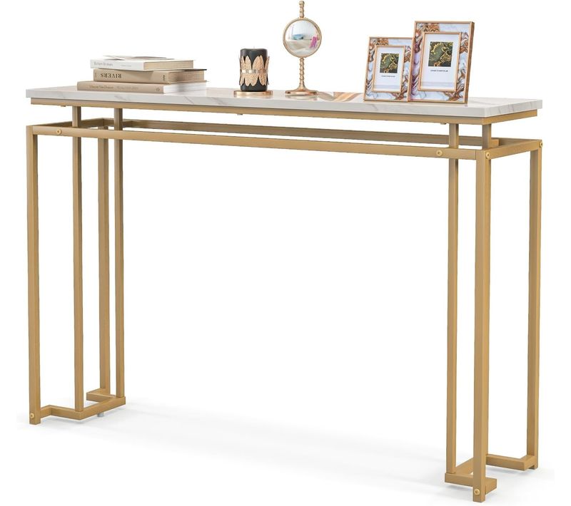 Console Entrée, Table Console Effect Marbre, Design Géométrique Moderne, 120 X 30 X 80,5 Cm
