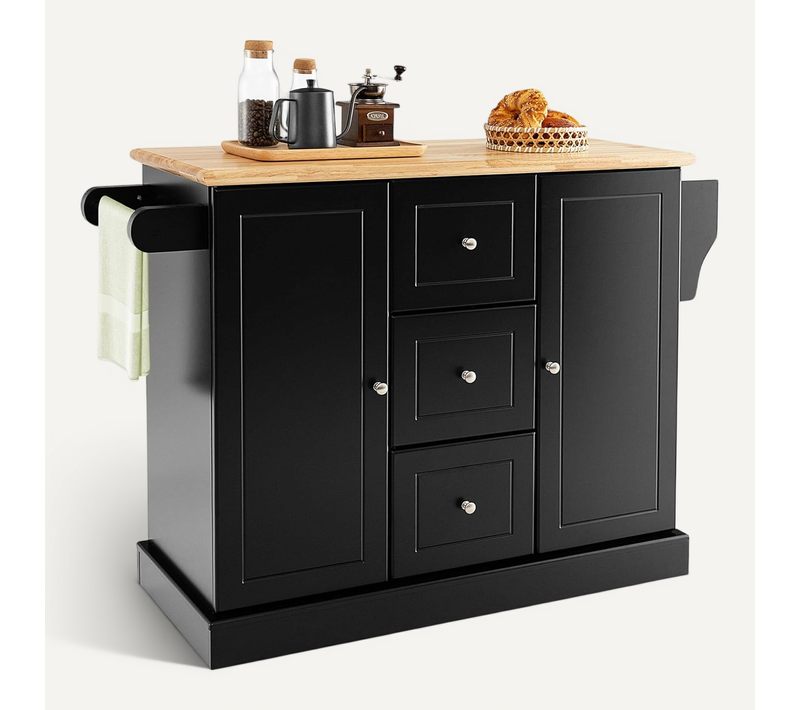 Ilot Central Cuisine Comptoir En Bois D'hévéa, Porte-épices, 46 X 127 X 91 Cm (noir)