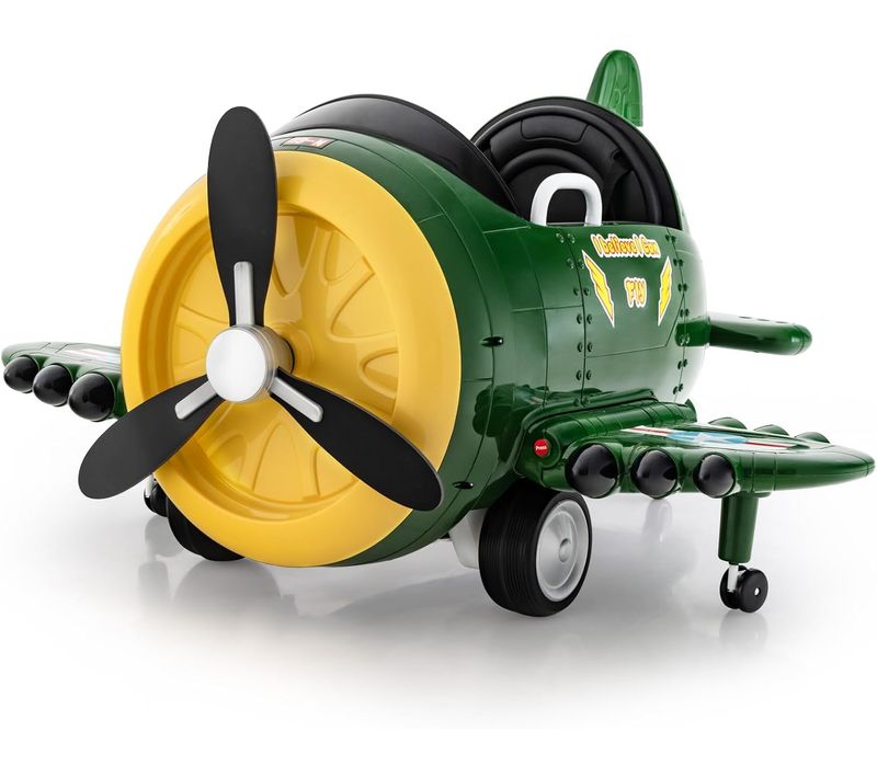 Voiture Electrique Enfants En Forme Avion Avec Hélice Rotative Et Télécommande, Charge 30kg(vert)
