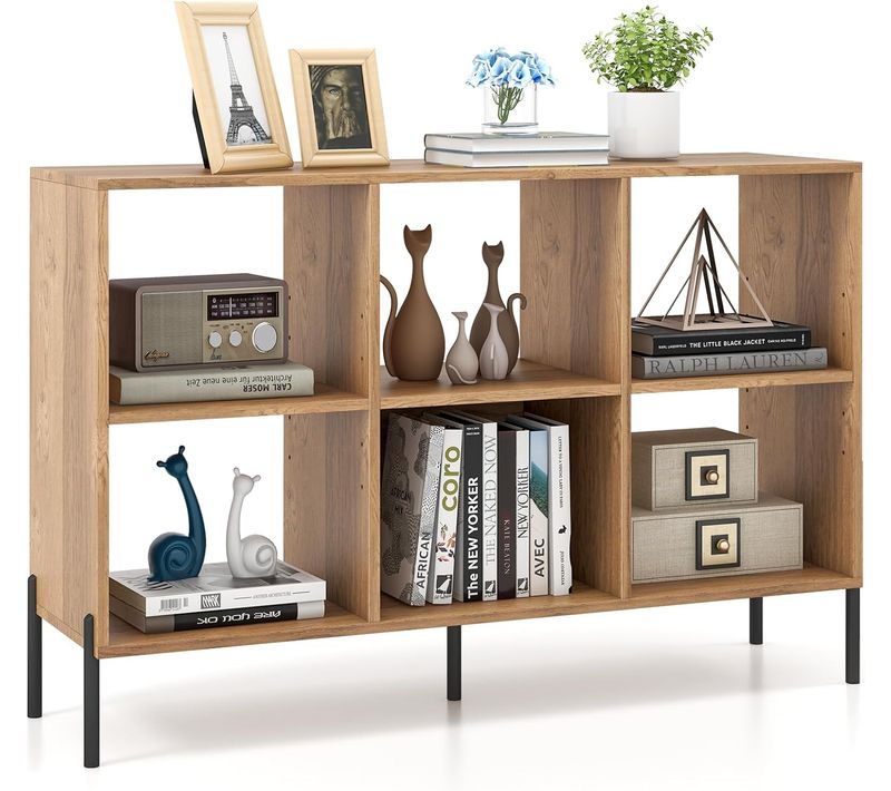 Bibliothèque Cube,meuble De Rangement En Bois Avec Compartiments Ouverts,120 X 35 X 79,5 Cm,naturel