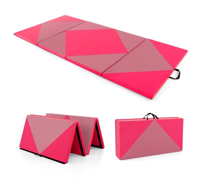 Tapis De Gymnastique Pliable Epais 240x117x5cm,matelas D'entrainement En Mousse Rose Et Rouge