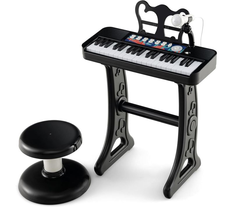 2 En 1 Piano Numérique à 37 Touches Enfants Avec Tabouret Et Microphone Réglable(noir)