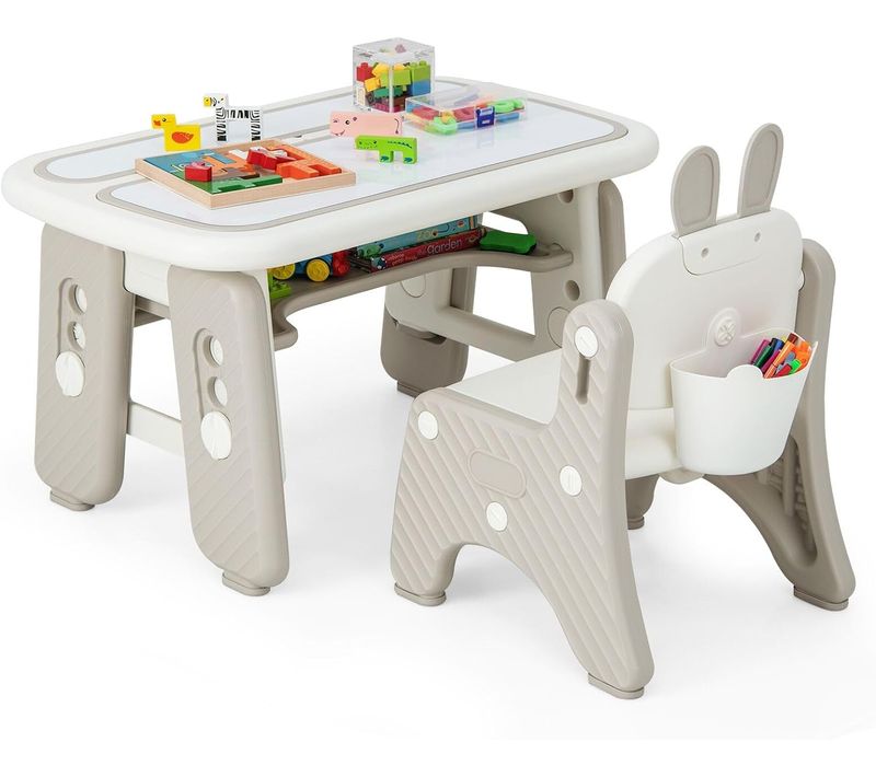 Table Enfants Avec Chaise En Forme Lapin Et 3 Hauteurs Réglable,charge 68kg Pour Enfants De 1-12 Ans