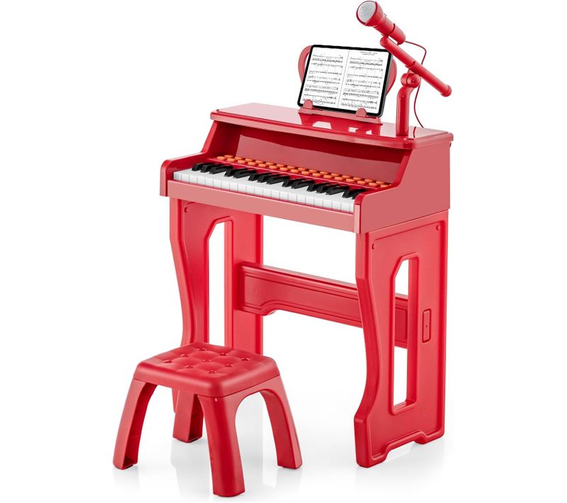 Piano Numérique à 37 Touches Enfants Avec Tabouret Et Microphone Réglable, Charge 50kg(rose)