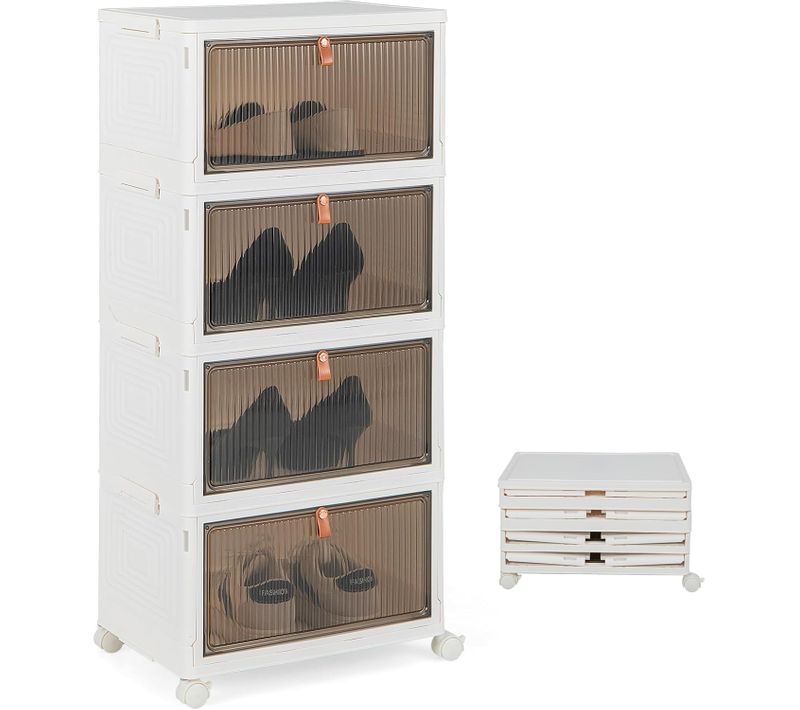 Boîte Rangement Plastique 60l, 4 Caisses De Rangement Pliables Avec 4 Roulettes Et Couvercles(60l)