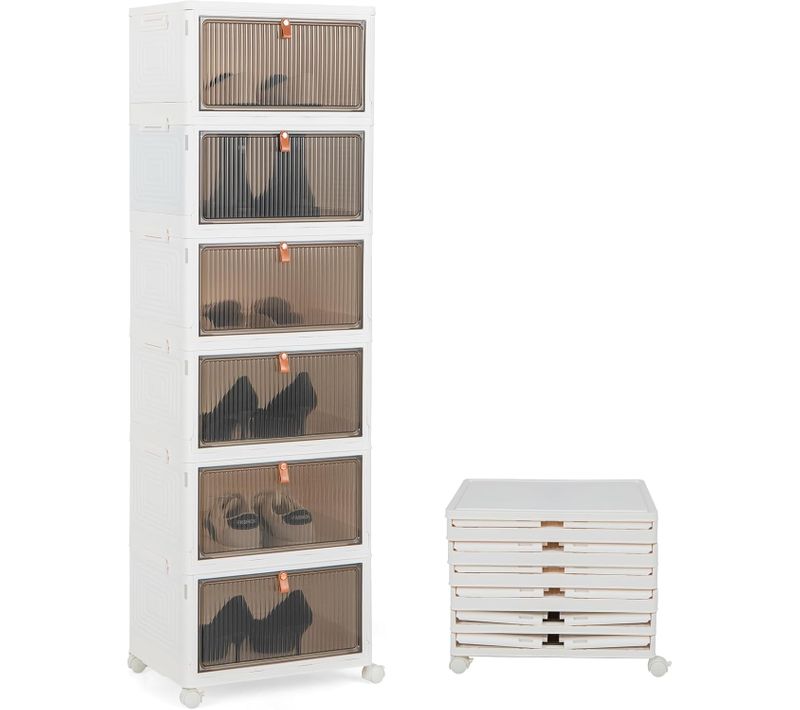 Boîte Rangement Plastique 90l, 6 Caisses De Rangement Pliables Avec 4 Roulettes Et Couvercles(90l)