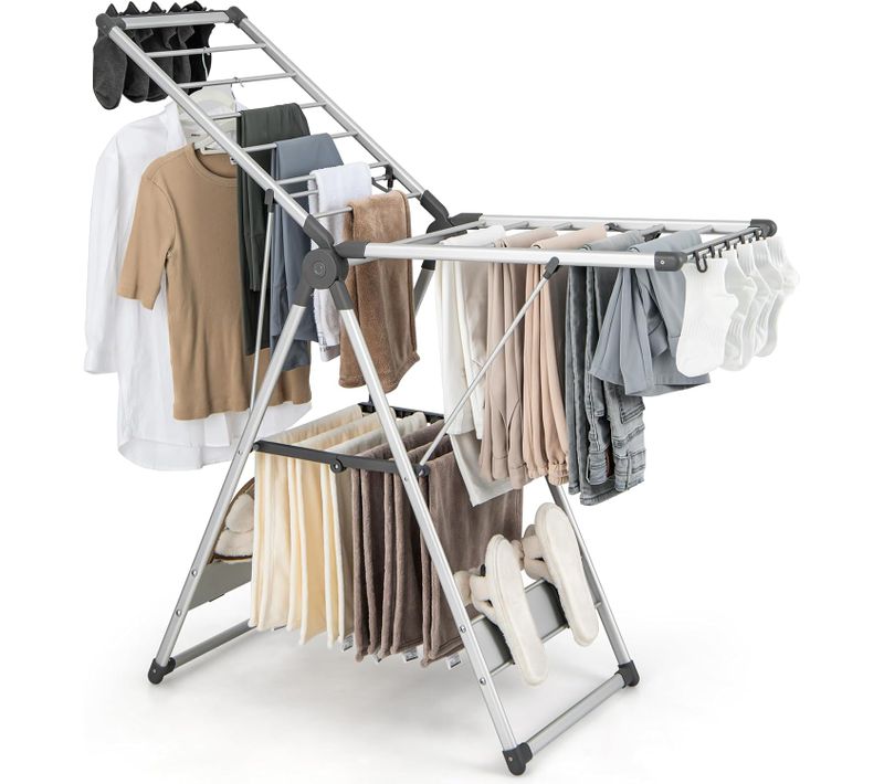 Étendoir Linge Intérieur, Sechoir à Linge Pliable En Alu 2 Niveaux, Seche Linge Intérieur Extérieur
