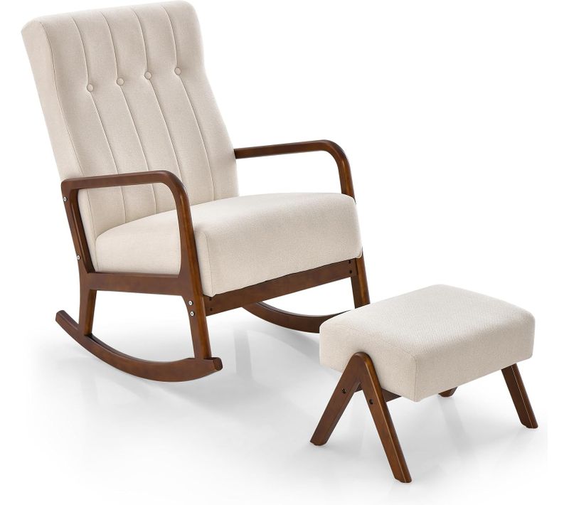 Fauteuil Salon à Bascule Avec Repose-pieds, Fauteuil De Relaxation Pour Chambre, Balcon(beige)