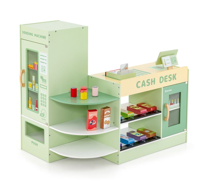 Épicerie Enfants En Bois Avec 13 Accessoires Et Distributeur Automatique,jeu D’imitation