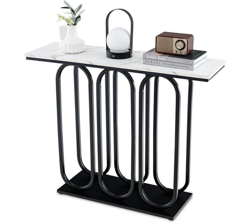 Table Console, Console Meuble Entrée En Faux Marbre, Design Ovale Moderne, 100 X 30 X 80 Cm