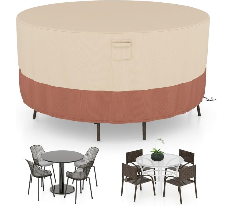 Housse Pour Table De Jardin Ronde De 158 Cm, Housse Protection De Meubles De Patio(beige+marron)