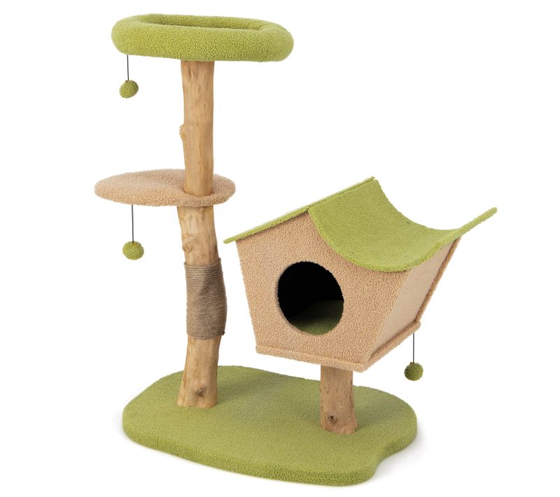 Arbre à Chat En Bois Massif De 110 Cm, Centre D'activité Multicouche, Charge 15 Kg Chaque Couche