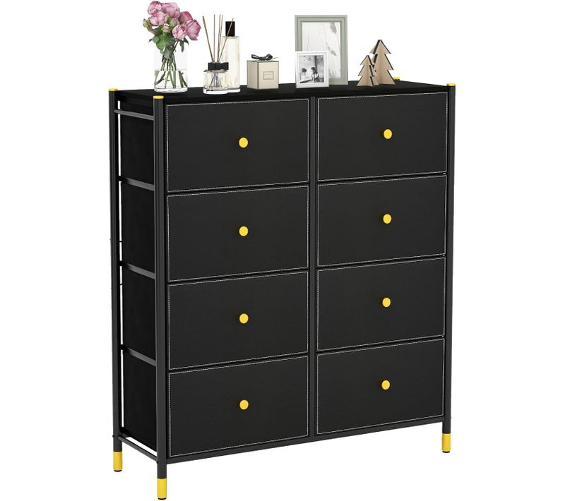 Commode Chambre, Commode Chambre Adulte 8 Tiroirs En Cuir Et Tissu Pliable, Noir (8 Tiroirs)