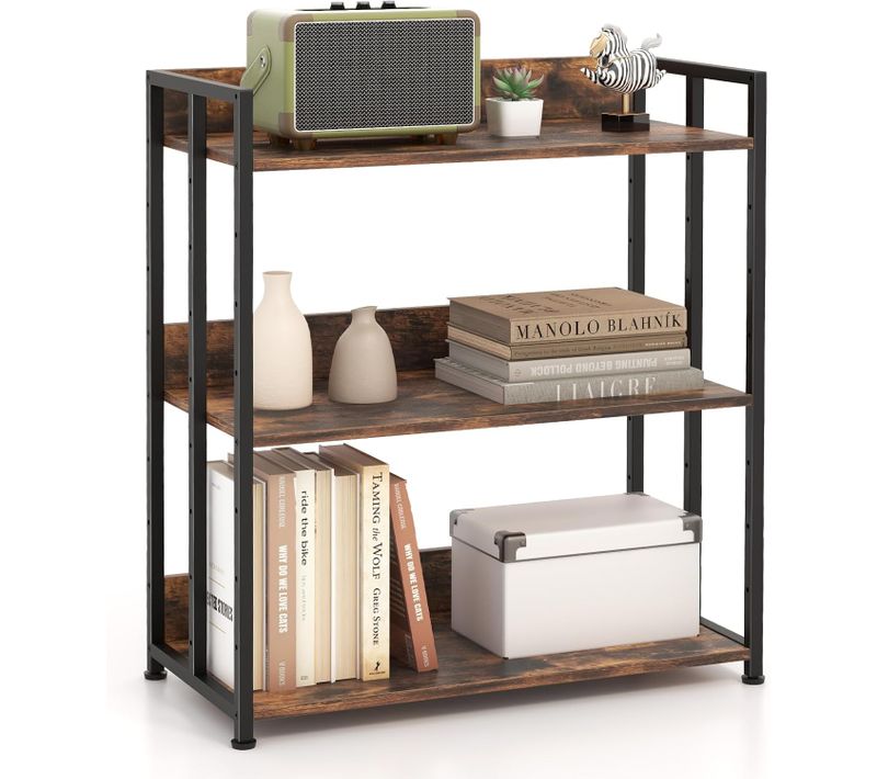 Bibliothèque Industrielle à 3 Niveaux, Étagère De Rangement A, 35 X 70 X 81 Cm, Marron Rustique