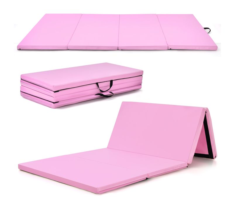Tapis De Gymnastique Epais 240x116x5cm, Matelas D'entrainement Pliable En Mousse, Rose
