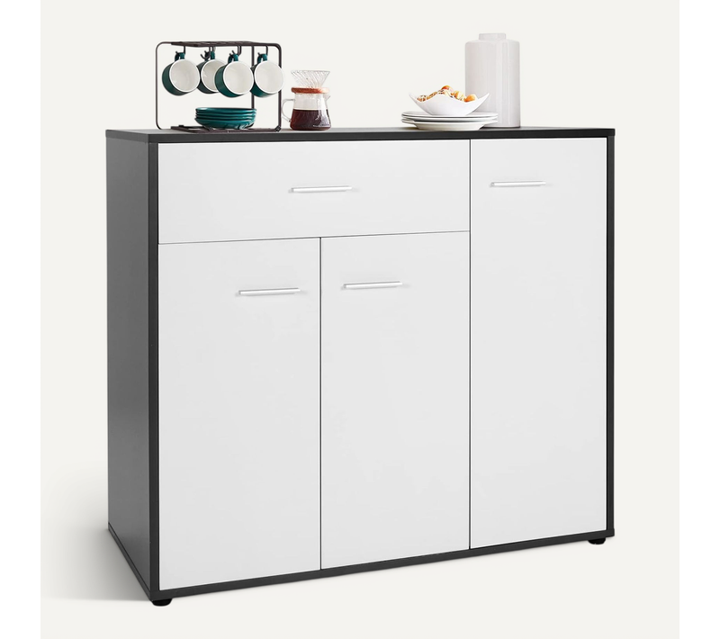 Buffet Cuisine Avec 2 Placards, Buffet Salle à Manger Étagère Réglable, Grand Tiroir, 88x40x80cm