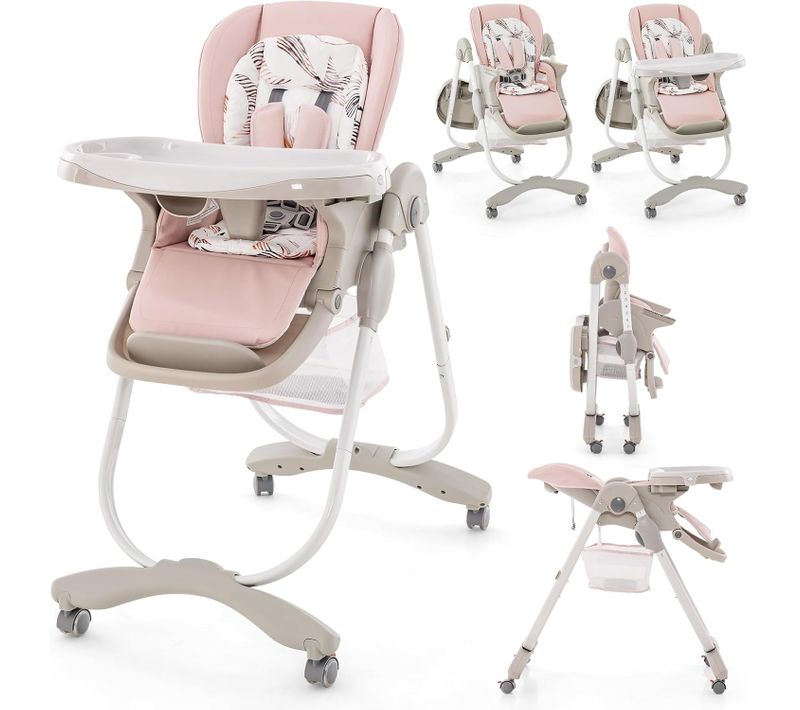 Chaise Haute Bébé Convertible, Chaise Portable Pour Tout-petits Avec Double Plateau(rose)