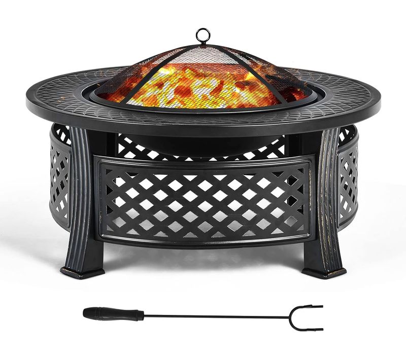 Brasero Extérieur Rond De 81 Cm 3 En 1, Foyer à Bois En Acier Finition , Pour Camping Arrière-cour