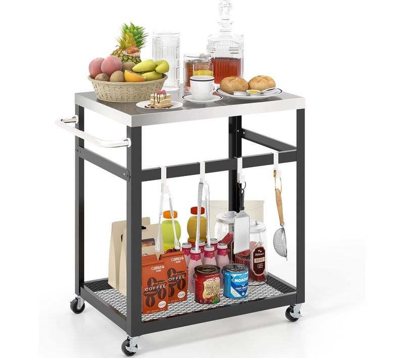 Chariot De Service D'extérieur à 2 Étagères,table De Four à Pizza Mobile 83,5 X 50,5 X 84,5 Cm