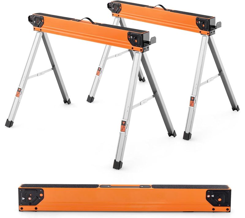 Lot De 2 Tréteaux De Sciage Pliables Charge 500 Kg, Tréteaux Portable Avec 2x4 Bras,106 X 76 X 59cm