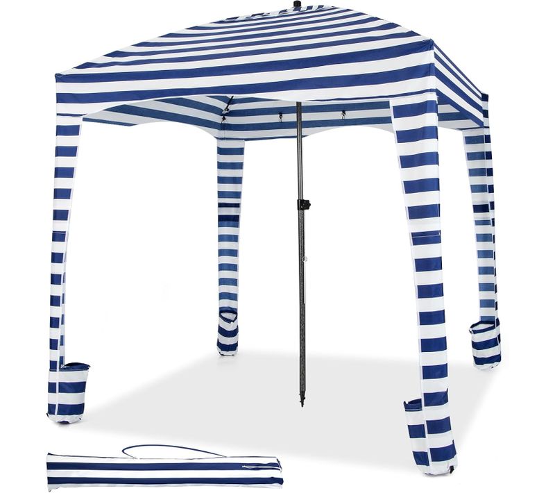 Tente Cabane De Plage Pliable Avec Sac De Transport, Auvent De Plage Portable, Bleu+blanc