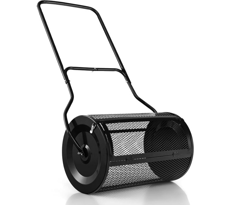 Épandeur à Compost De 60,5 Cm Rouleau En Treillis Métallique, Épandeur De Gazon (noir)