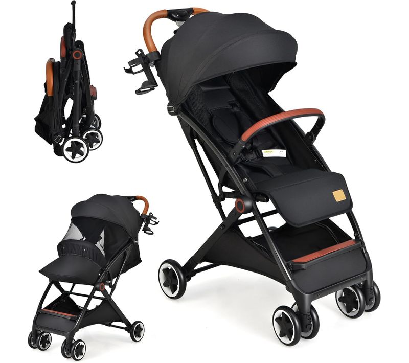 Poussette Pliable Canne Bébé 0-3 Ans Charge 15 Kg Avec Dossier Et Auvent Réglables Et Roues (noir)