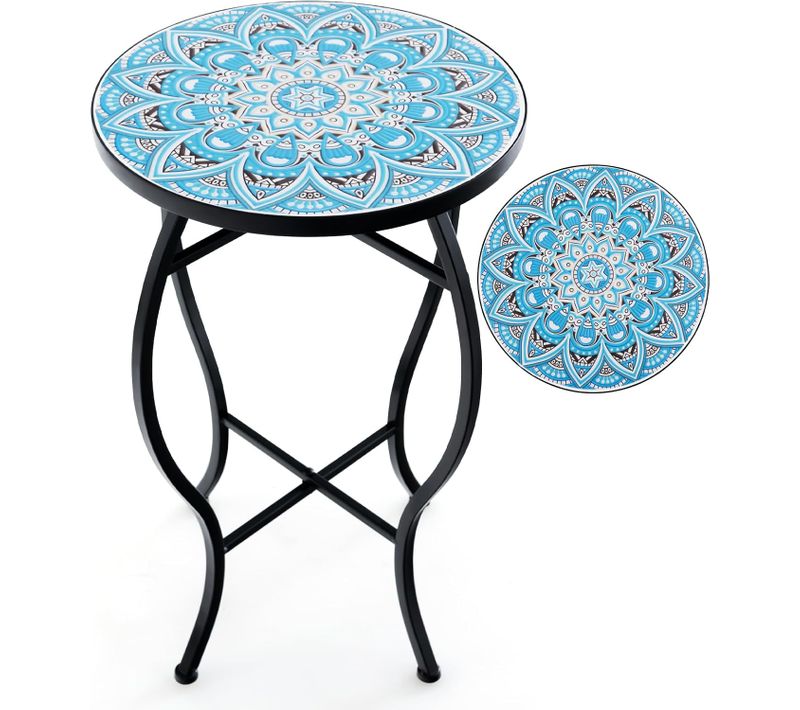 Table D’appoint Exterieur Jardin En Mosaïque, Table Bistro Ronde En Carreaux , Table Basse (bleu)