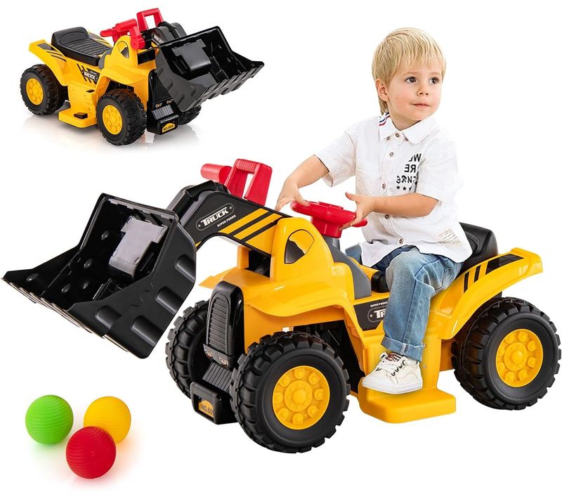 6v Tractopelle Enfants Électrique Avec Pelle Et Panier De Basket Pliable, Pelleteuse(tractopelle)