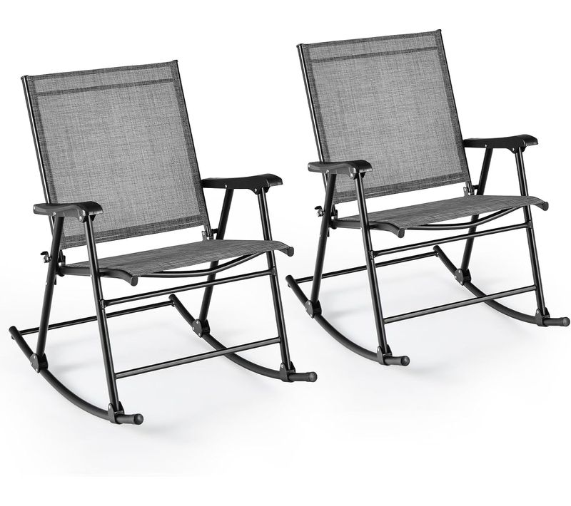Lot De 2 Chaises De Jardin à Bascule Pliantes Avec Siège En Tissu Respirant Et Cadre En Métal(gris)