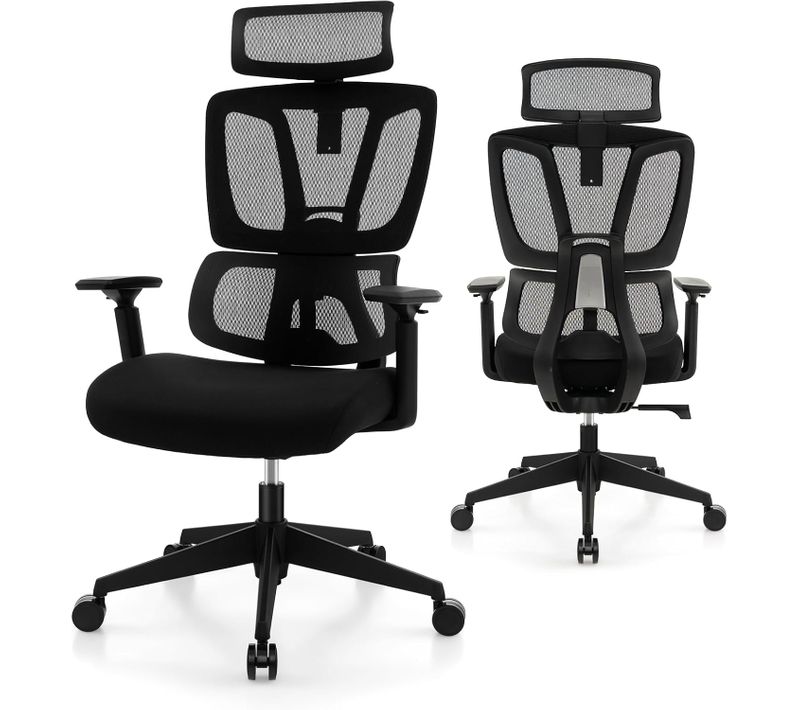 Chaise De Bureau Ergonomique, Fauteuil Bureau Inclinable Pivotant Réglable En Hauteur,  Noir