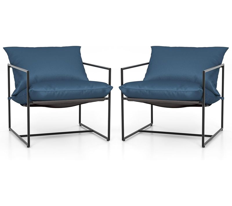 Lot De 2 Fauteuils De Salon, Fauteuil D’appoint Avec Cadre En Métal ,charge 150 Kg(bleu Marine)
