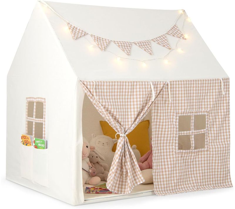 Tente De Jeux Enfant Avec Guirlandes Lumineuses Étoiles, Pour 3 Enfants De 3-8 Ans, 125x100x127cm