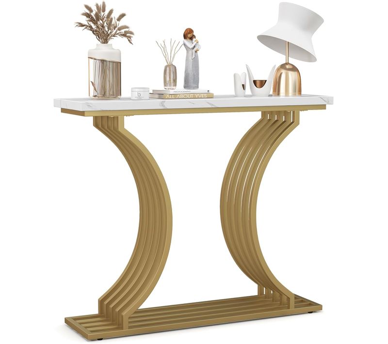 Console Entree, Table Console En Faux Marbre 100 Cm,design Géométrique Moderne,100 X 29,5 X 80,5 Cm