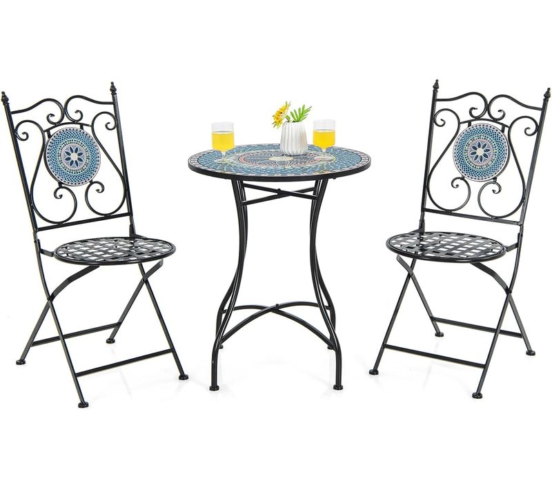Ensemble Bistrot Pour Patio 3 Pièces En Métal à Motif Mosaïque,ensemble Salon De Jardin (bleu)