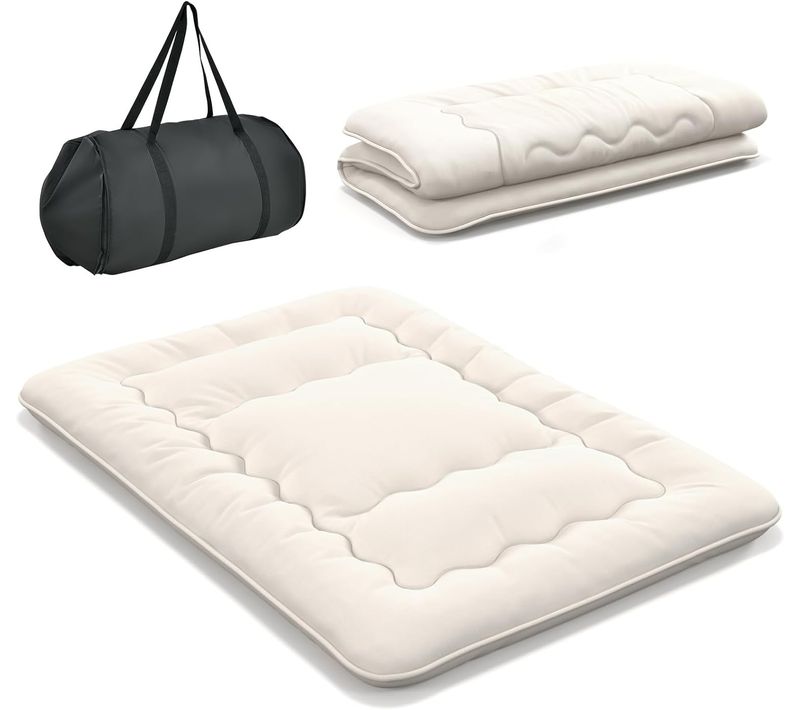 Matelas Futon Portable Pliable, Matelas Futon Japonais 90x200 Cm, Housse Lavable beige