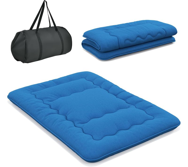 Matelas Futon Portable Pliable, Matelas Futon Japonais 90 X 200 Cm, Housse Lavable,d'invités (bleu)