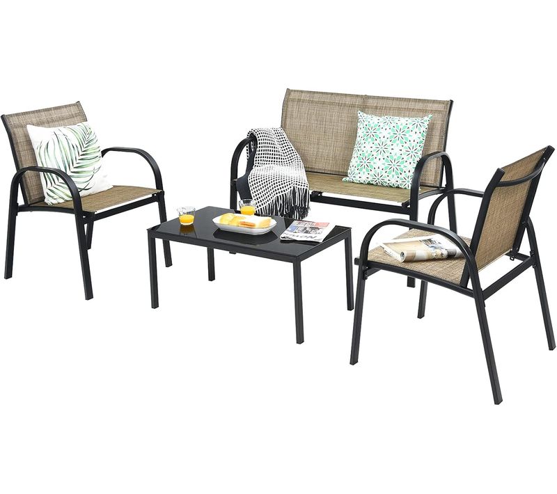 Ensemble Salon De Jardin 4 Pièces En Métal, 2 Fauteuils, Ensemble De Meubles (marron)