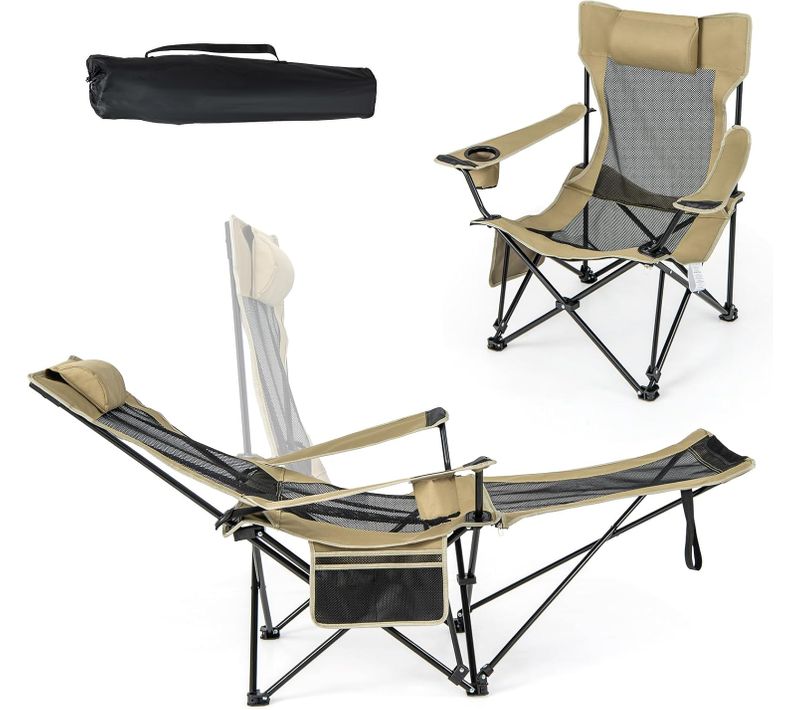 Chaise De Camping Pliable, Poche Latérale Et Porte-gobelet, Charge 150 Kg(kaki)