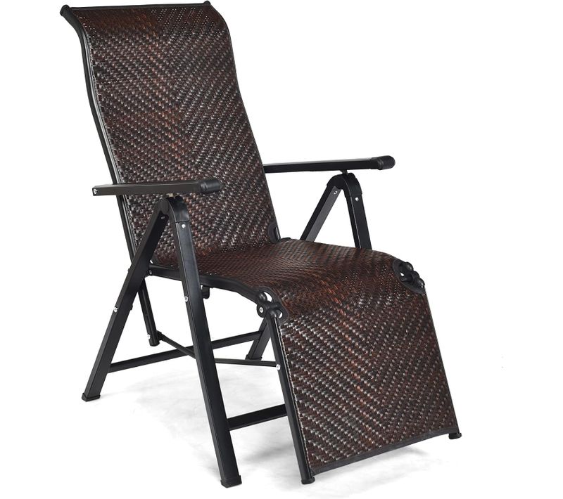 Chaise De Jardin Pliante En Rotin, Fauteuil D’extérieur Pliable, Marron(1 Pièce, 59 X 68 X 113 Cm)