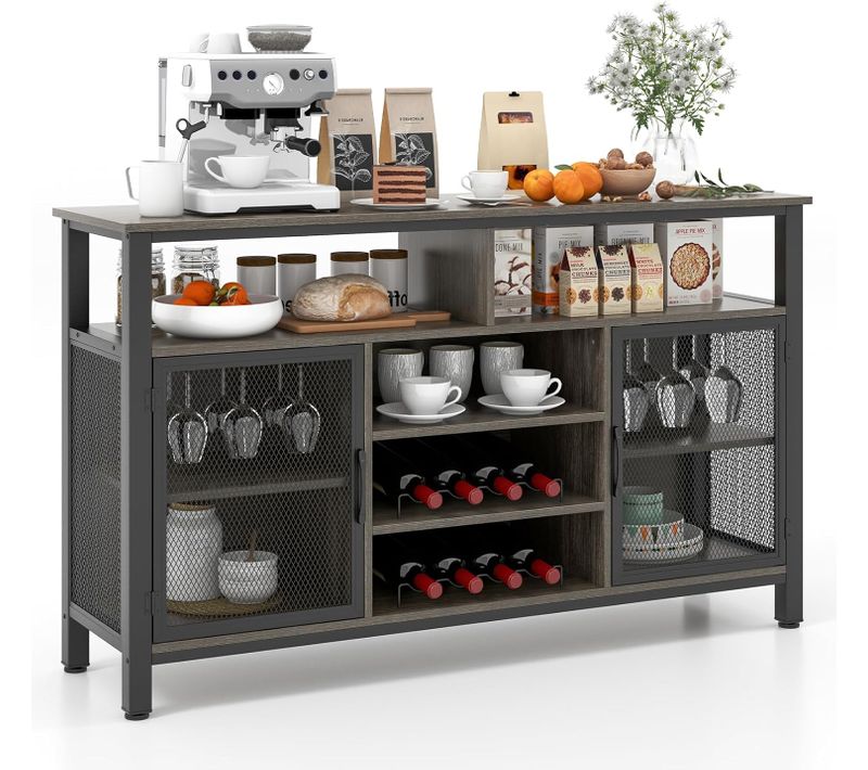 Buffet Cuisine, Buffet Bas 140 Cm Avec 8 Porte-bouteilles, Entrée, 140 X 40 X 82,5 Cm (gris)